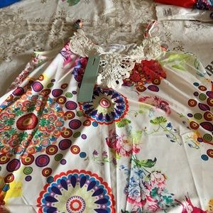 Multi color tank top with lace trim